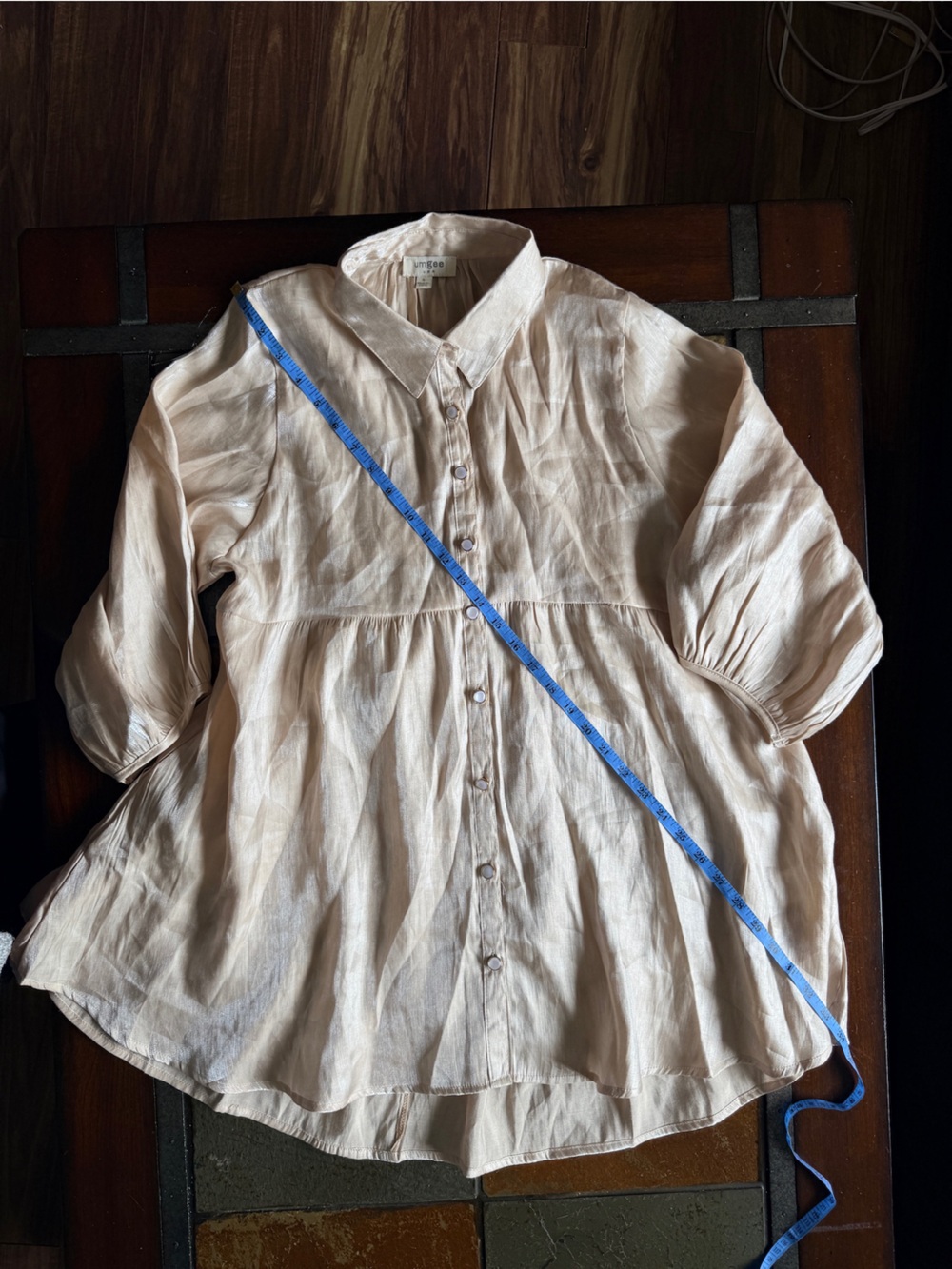 Umgee tiered ruffle tan metallic shiney button down dress mini flowy small fairy